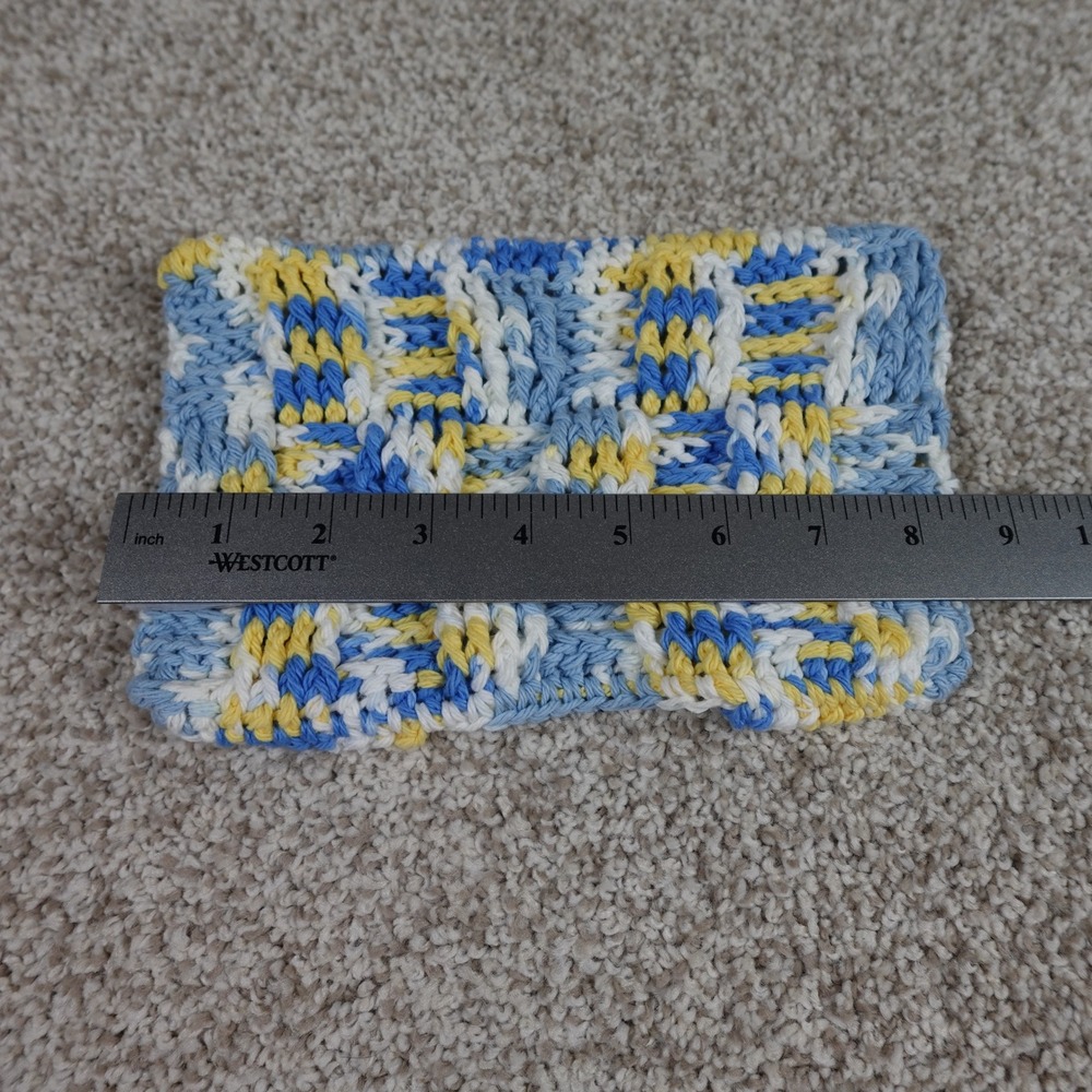 Handmade Reusable Crochet Mop Cover Blue Yellow Cotton Swiffer Compatible Pad - Picture 4 of 5